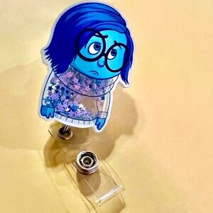 New Sad inside out Acrylic shaker Design Retractable Badge Reel Clips ID Holder